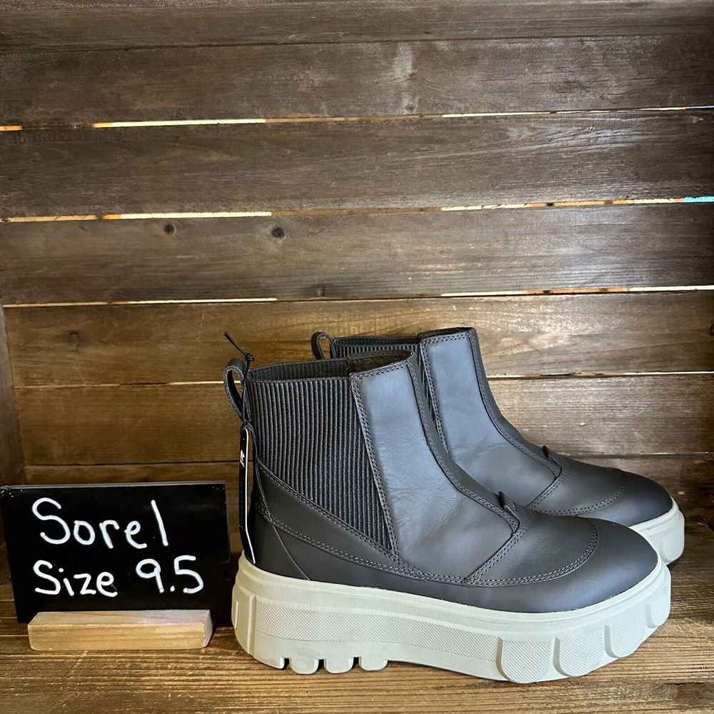New Women Sorel Caribou X Chelsea Gray Leather‎ Ankle Boots Booties Size 9.5 M